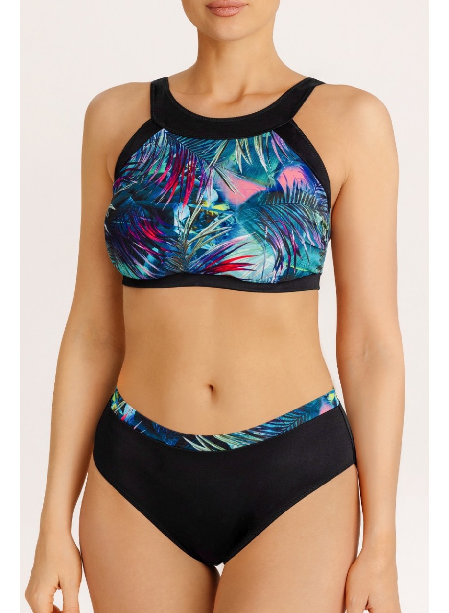 2783 Купальный костюм ортопедический после мастэктомии сине-зеленый/розовый